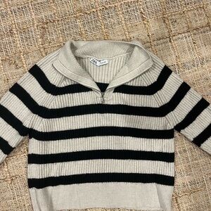 Zara Cream and Black Ribbed Sweater